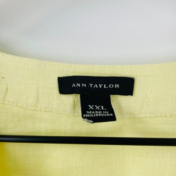 Ann Taylor Linen Button Down Shirt Top Blouse Yellow Long Sleeves Size XXL - Picture 3 of 8